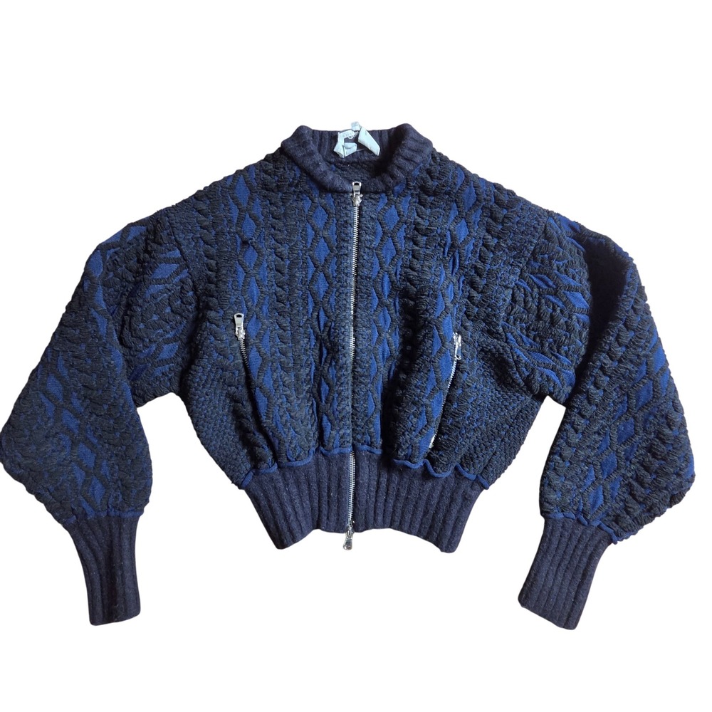 3.1 Phillip Lim Diamond Cable Knit Cropped Zip Sweater Womens XS Avant Garde